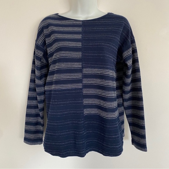 Chaps Navy Striped Patchwork 3/4 Length Sleeve Tee - Picture 2 of 5